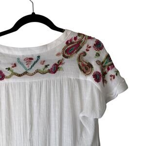 Christopher & Banks Shirt Womens Petite Medium Embroidered Paisley Boho Top